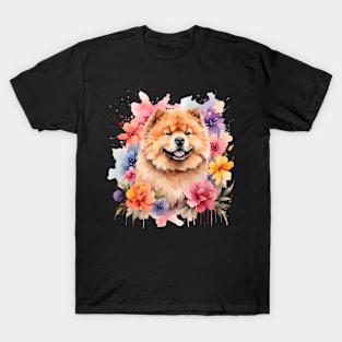 A chow chow decorated with beautiful watercolor flowers T-Shirt